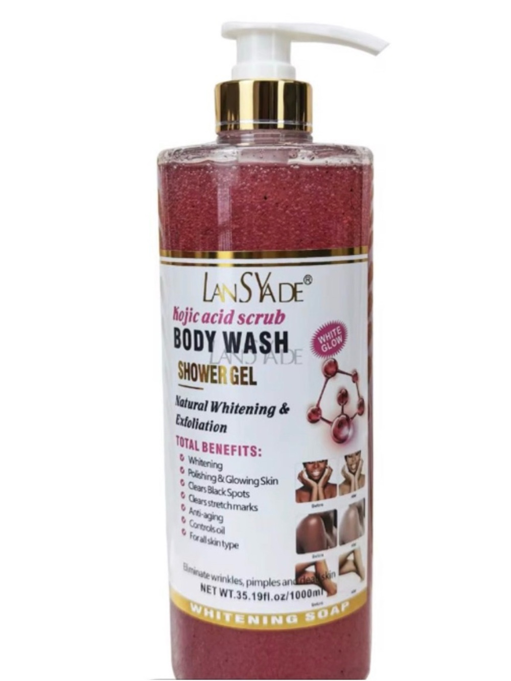 Pink Kojic Acid Body Wash Shower Gel - Exfoliating Whitening